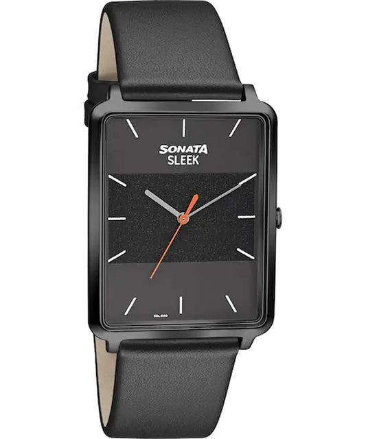 Sonata, Men, Analog, Watch, Black Dial, Leather Strap, 7144NL01