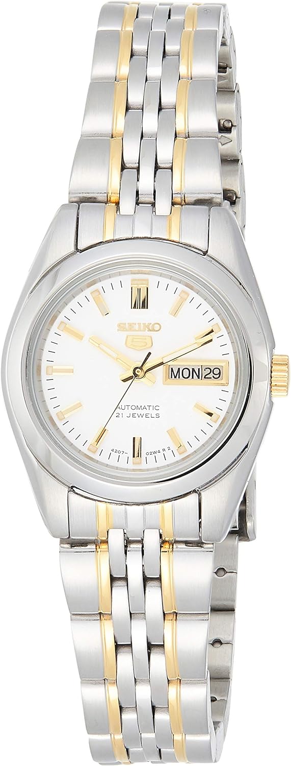 Seiko Women's Mechanical Watch Analog, White Dial Silver Stainless Band, SYMA35K