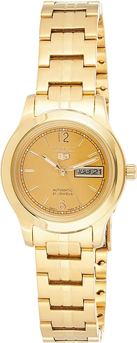 Seiko Women's Mechanical Watch Analog, Gold Dial Gold Stainless Band, SYME02K