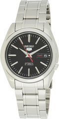 Seiko Men's Mechanical Watch Analog, Black Dial Silver Stainless Band, SNKL45J