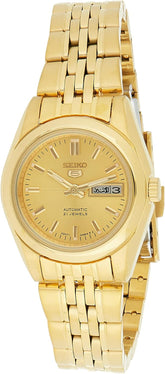 Seiko Women's Mechanical Watch Analog, Gold Dial Gold Stainless Band, SYMA38K