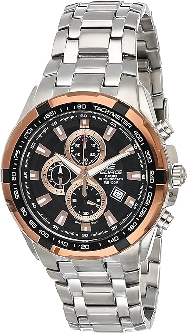 Edifice Men's Watch Analog, Black & Rose Gold Dial Silver Stainless Band, EF-539D-1A5VUDF