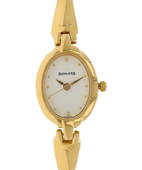 Sonata Women's White Dial Golden Metal Strap Watch, 8048YM01