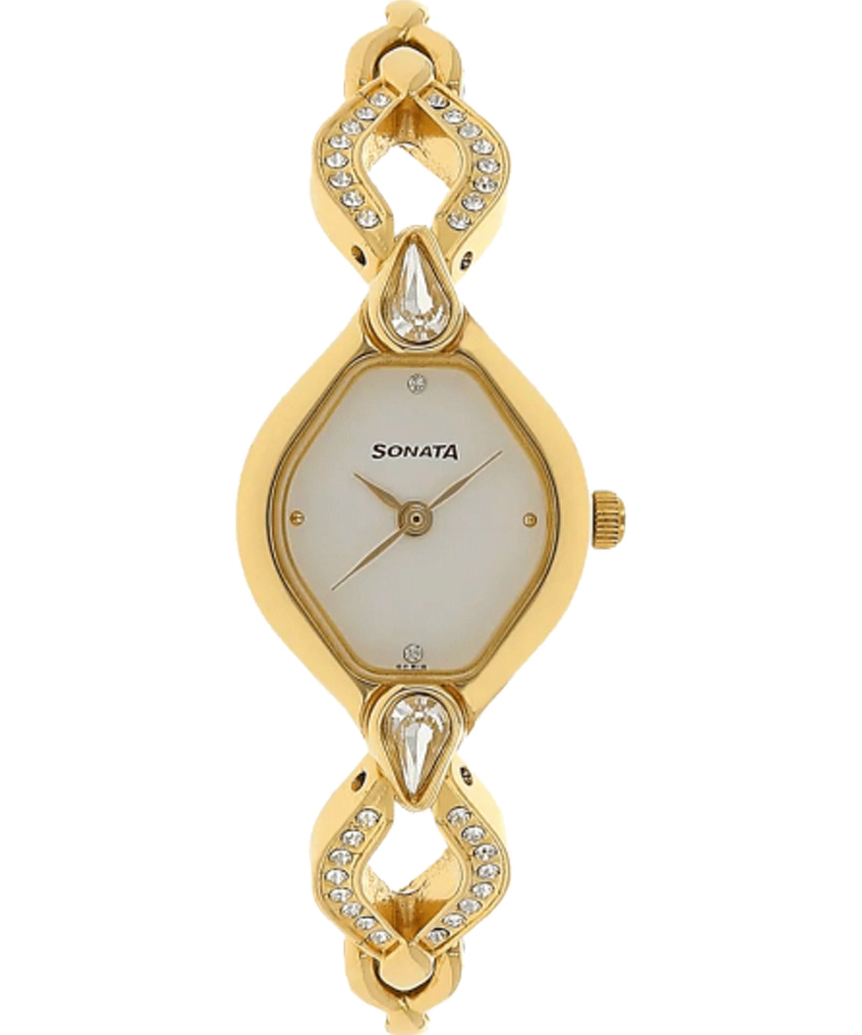 Sonata Women's White Dial Golden Metal Strap Watch, 8063YM03