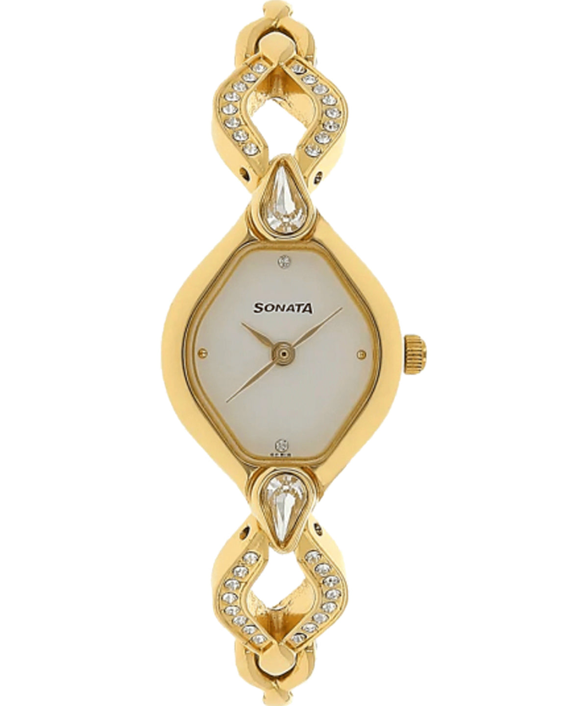 Sonata Women's White Dial Golden Metal Strap Watch, 8063YM03