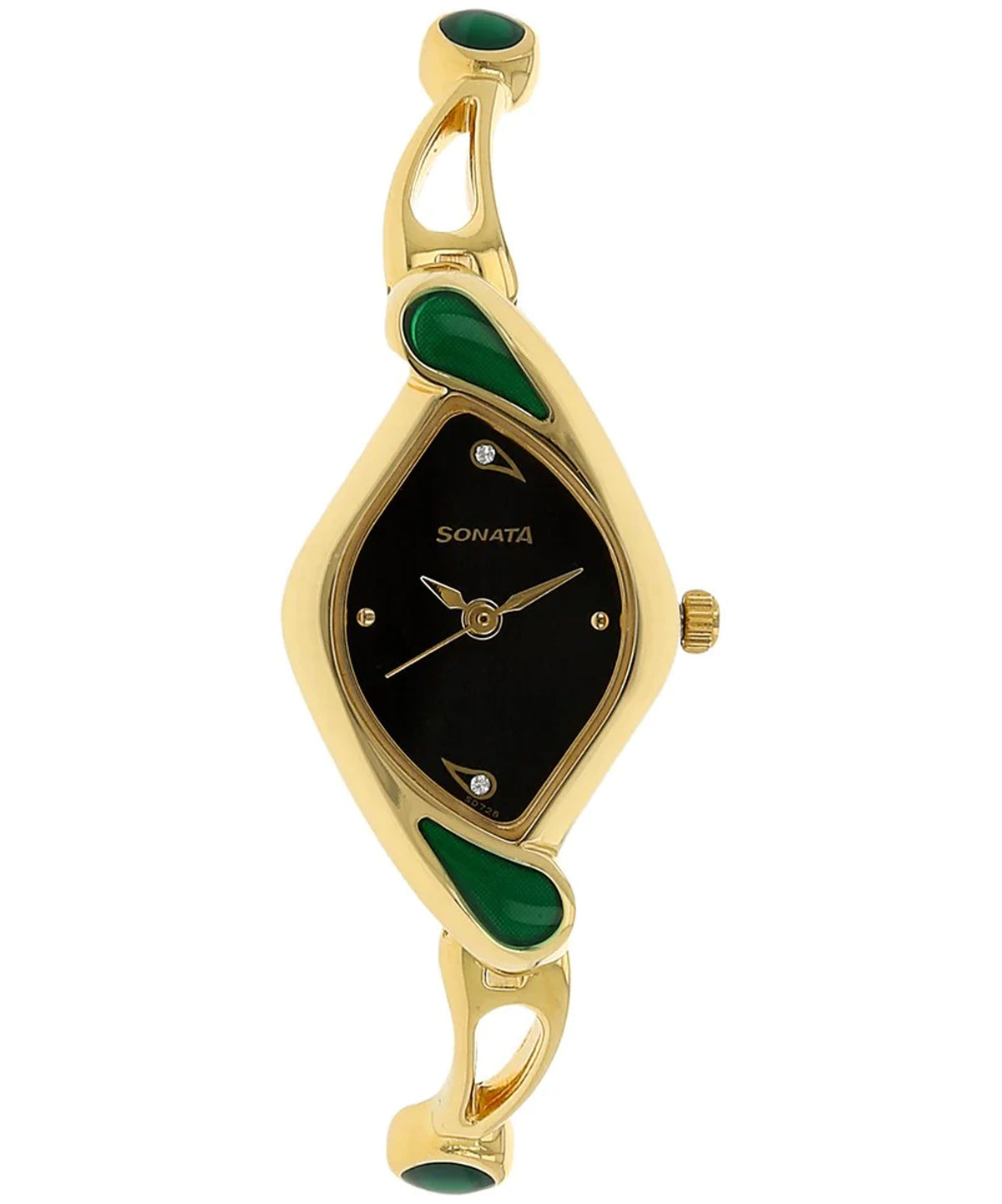 Sonata Women's  Black Dial Golden Metal Strap Watch, 8073YM02