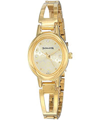 Sonata Women's Pankh Champagne Dial Gold Stainless Steel Strap Watch, 8085YM05