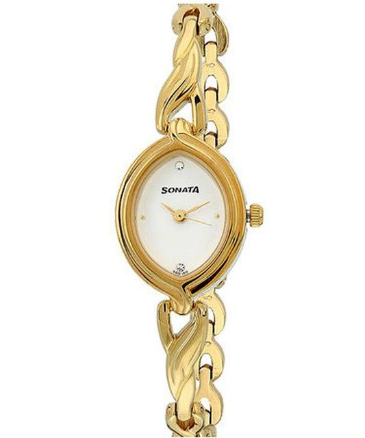 Sonata, Women, Analog, Watch, White Dial, Metal Strap, 8109YM01