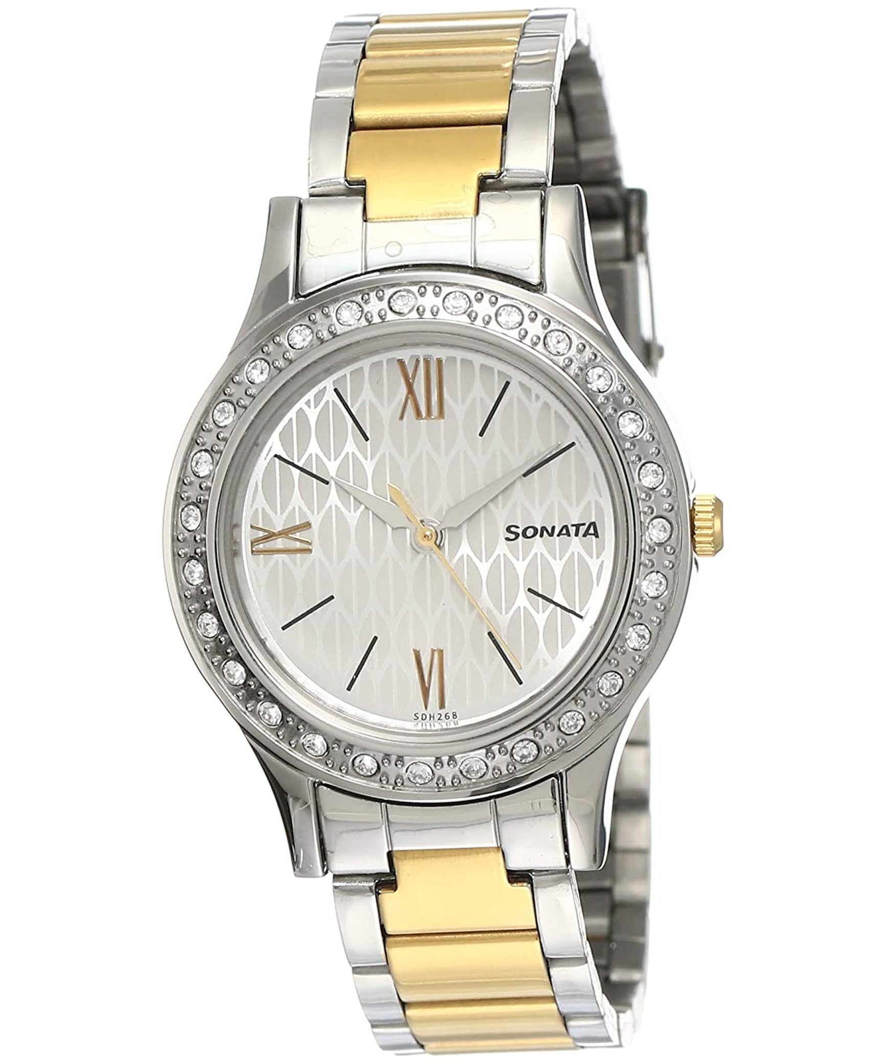 Sonata Women's Stardust White Dial Silver/Gold Stainless Steel Strap Watch, 8123BM01