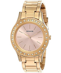 Sonata Women's Blush Pink Dial Rose Gold  Stainless Steel Strap Watch, 8123WM01