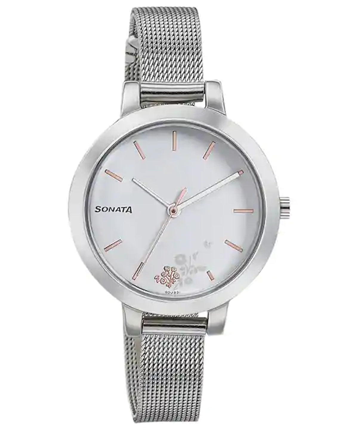 Sonata Women's White Dial Silver Lining Stainless Steel Strap Watch, 8141SM08