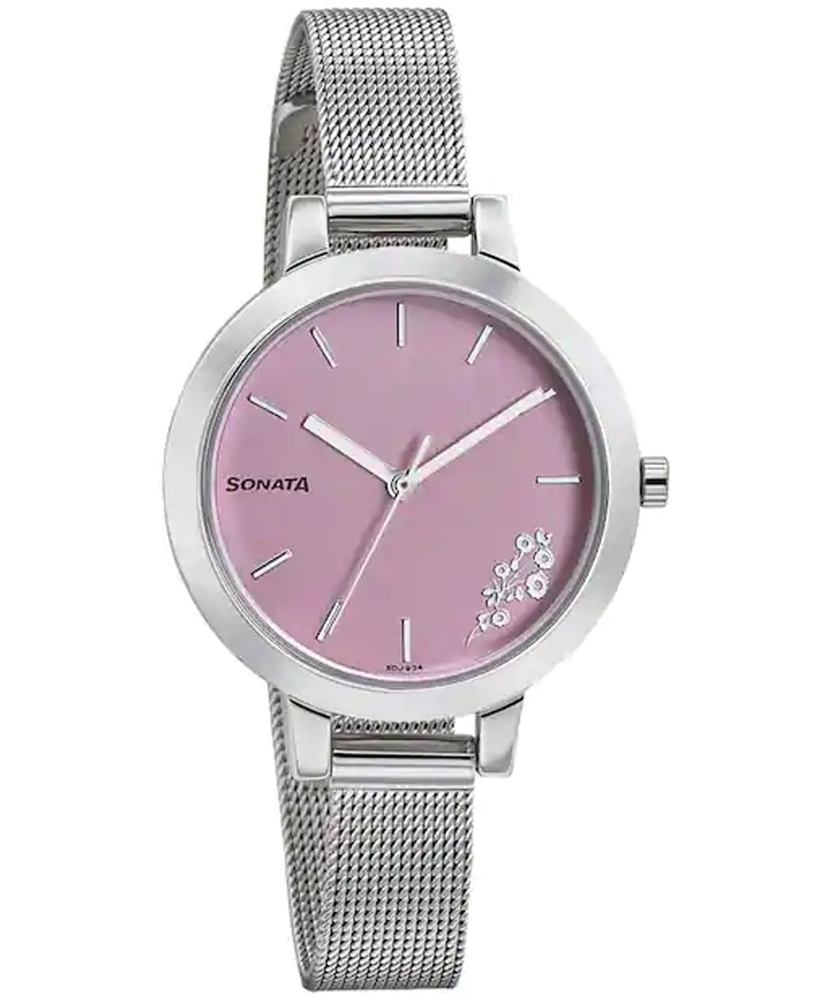Sonata Women's Pink Dial Silver Stainless Steel Strap Watch, 8141SM12