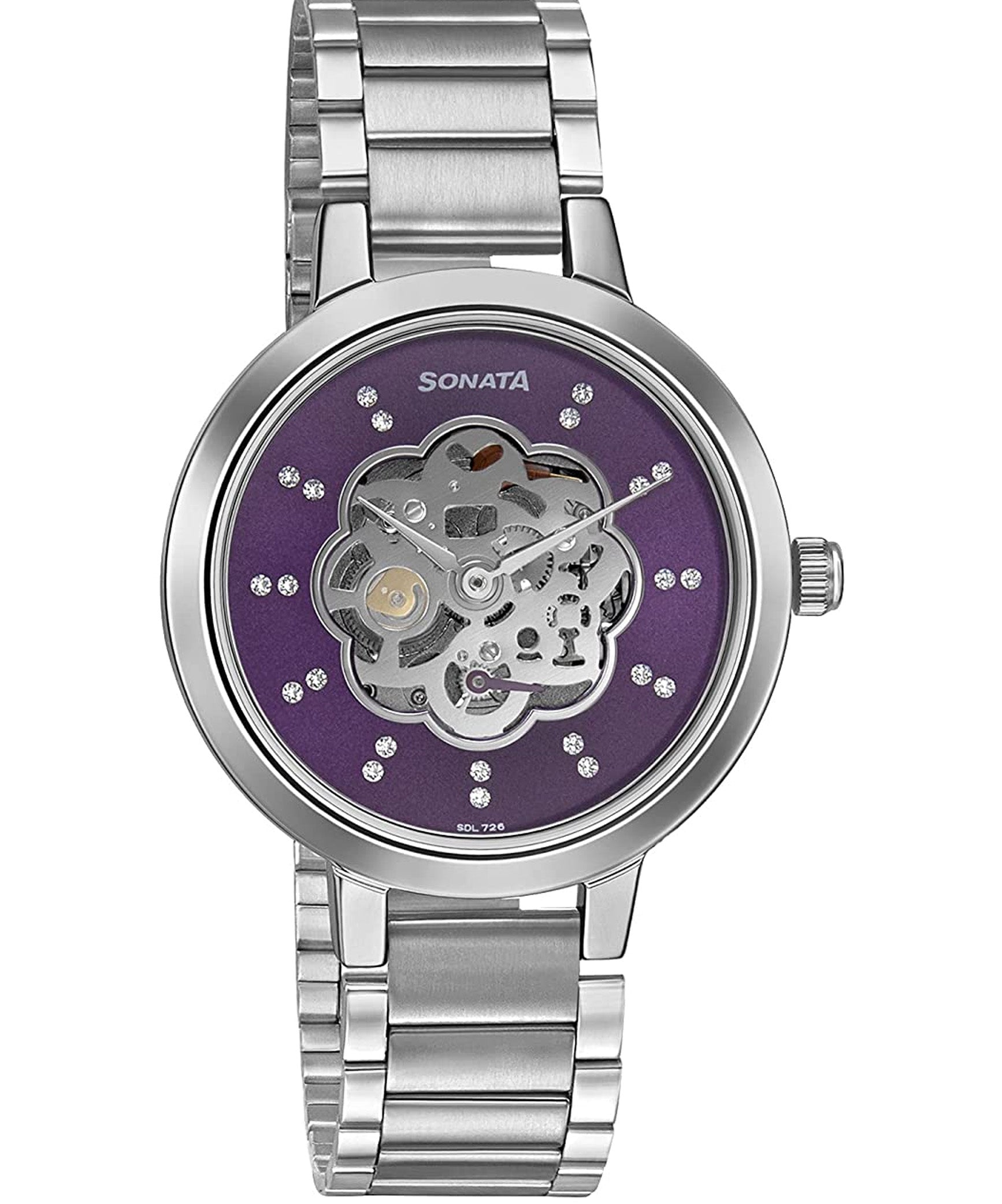 Sonata Women's Purple Dial Silver Stainless Steel Strap Watch, 8141SM13