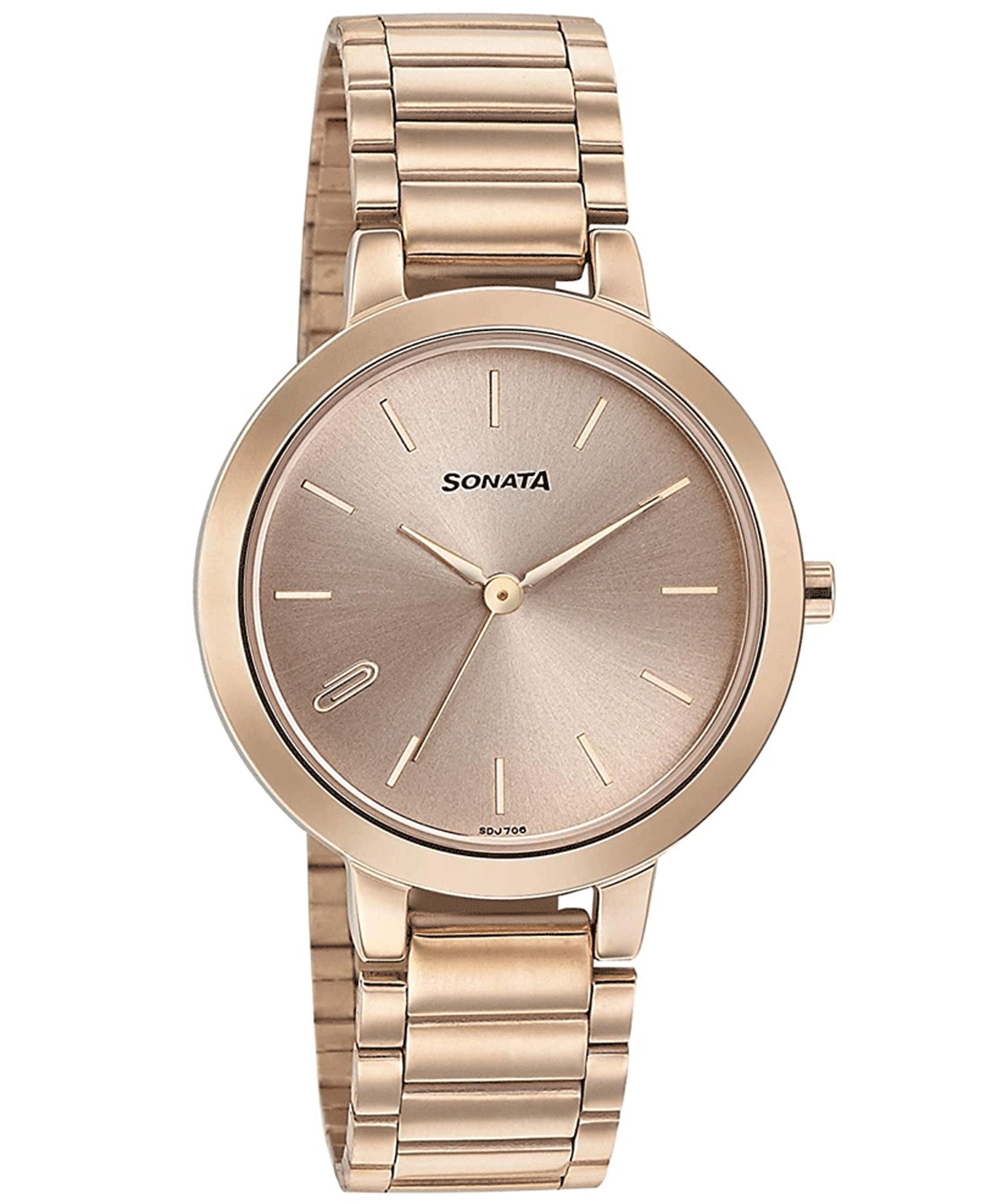 Sonata Women's  Rose Gold Dial Rose Gold Stainless Steel Strap Watch, 8141WM01