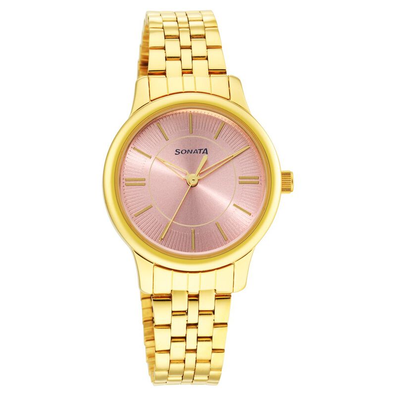 Sonata SO-8178YM02 gold dial women watch