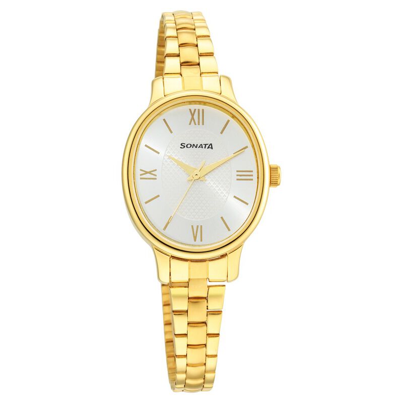 Classic Gold Women's Watch, Silver Dial Metal Strap, 8179YM01