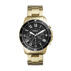 Fossil Men's Watch Analog, Grant Sport Chronograph Black Dial Gold Stainless Steel Band, FW-FS5267