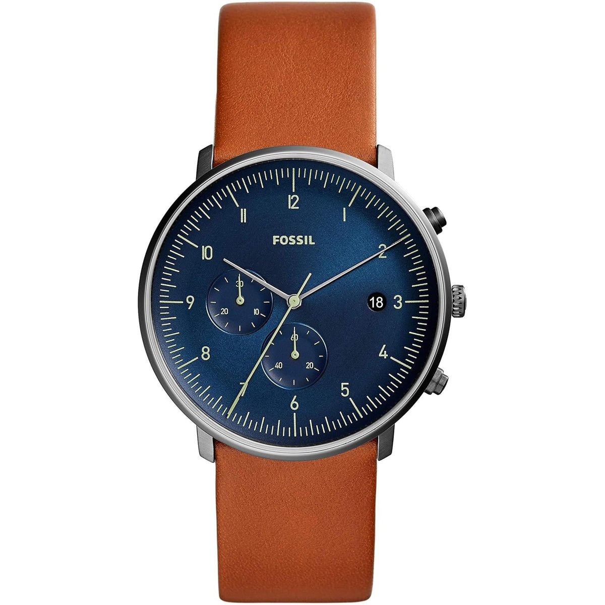 Fossil Men's Watch Analog, Chase Timer Chronograph Blue Dial Brown Leather Band, FW-FS5486