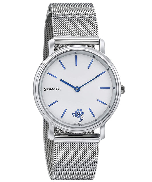 Sonata, Women, Analog, Watch, White Dial, Stainless steel Strap, 87029SM01