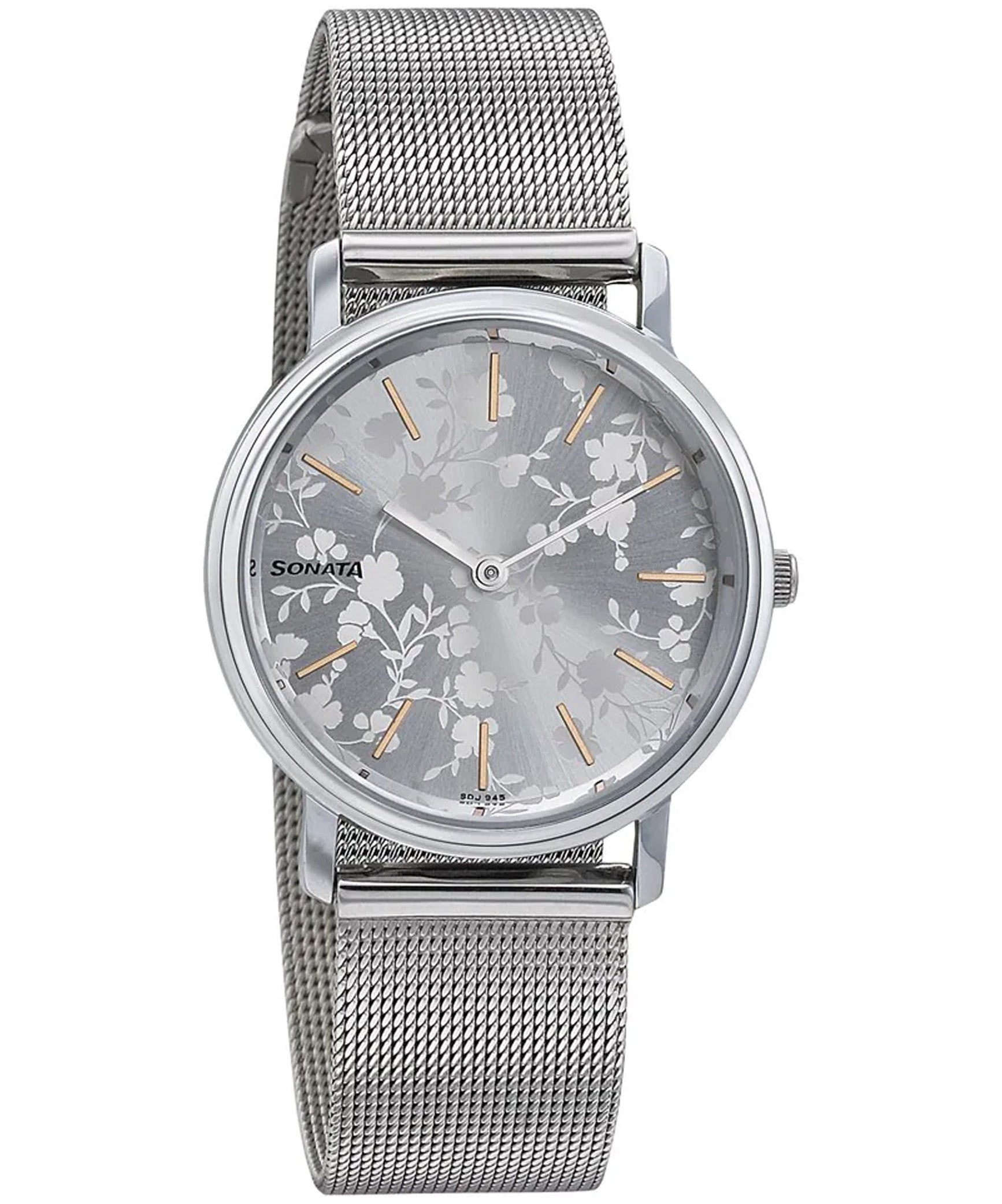 Sonata Women's Silver Dial Silver Stainless Steel Mesh Strap Watch, 87029SM02