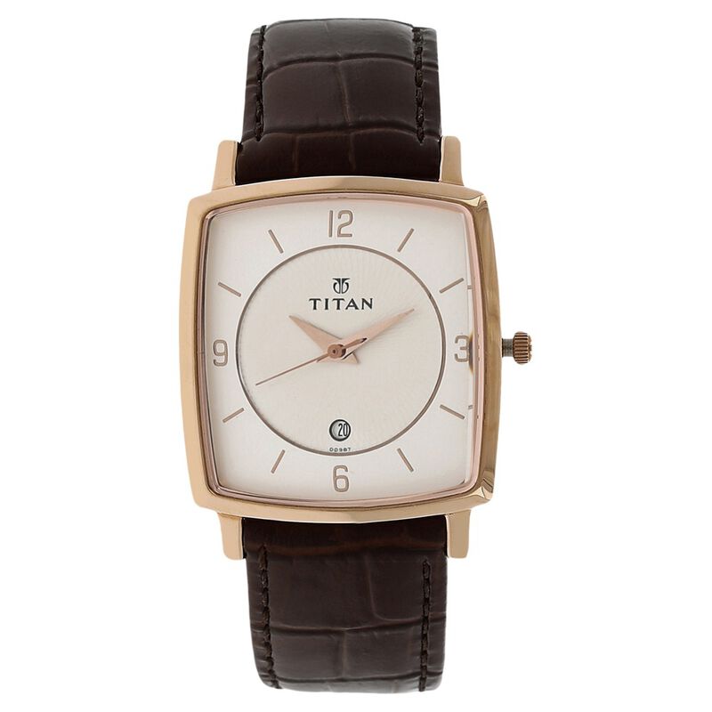 Titan Men's Watch White Dial Brown Leather Strap Watch,9159WL01