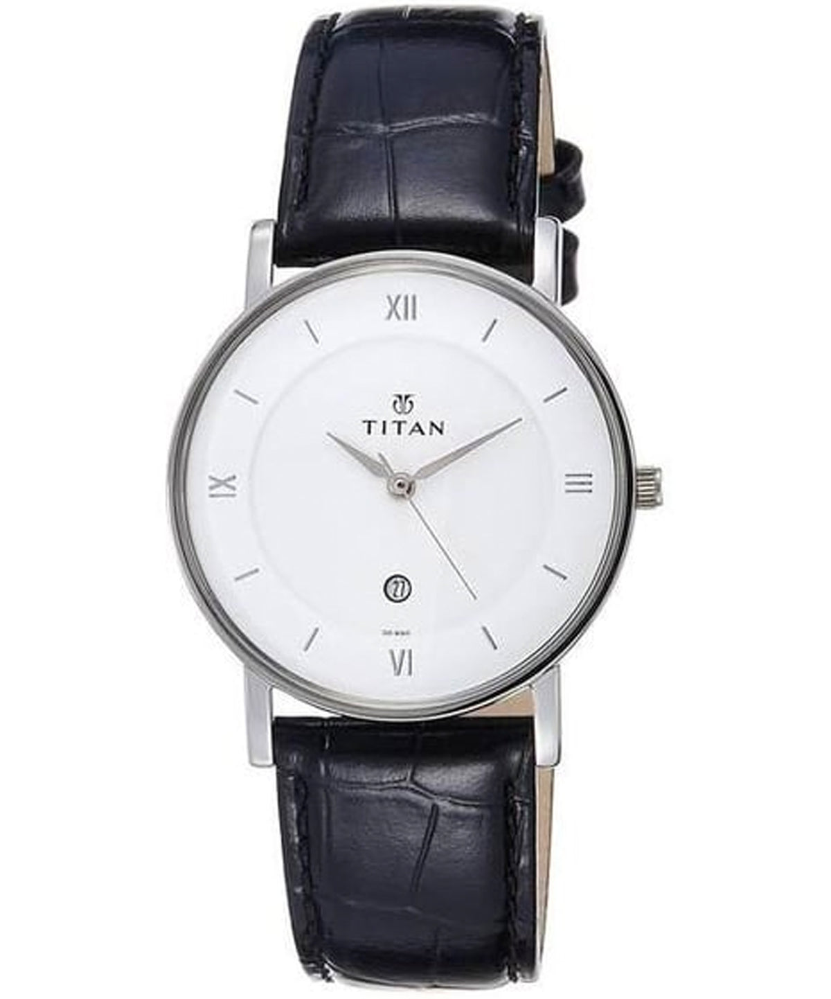 Titan Men's Watch White Dial Black Leather Strap Watch,9162SL04