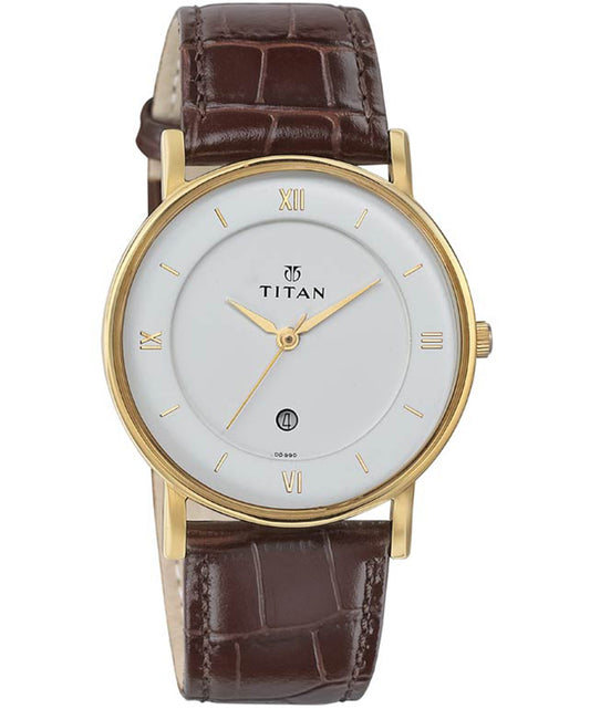 Titan, Men, Analog, Watch, White Dial, Leather Strap, 9162YL01