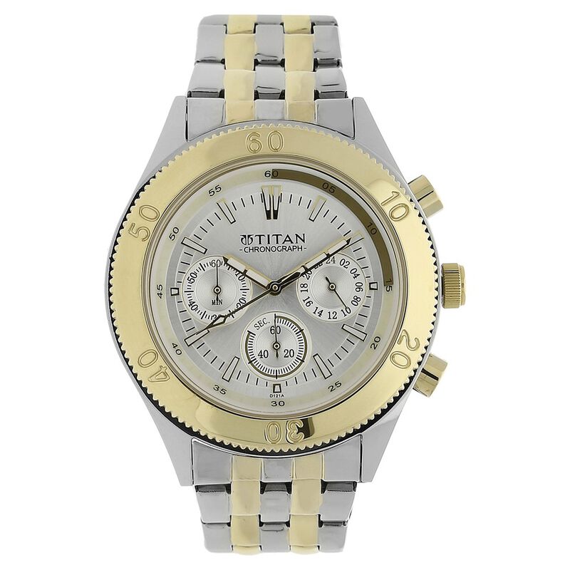 Titan Men's Watch Silver Dial Two Toned Metal Strap Watch, 9324BM01