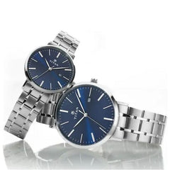Titan Couple's Watch Classique Collection Analog, Blue Dial Silver Stainless Strap, 94002SM01P