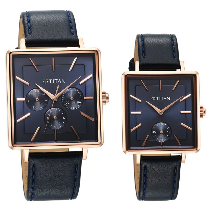 Titan Bandhan Couples Watch, Black Dial Multi Leather Strap, 9400WL01P