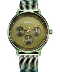 Titan Men's Watch Modern Classics Collection, Green Dial Green Mesh Strap, 94006QM03