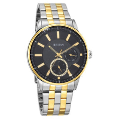 Titan Men's Watch Black Dial Two Toned Metal Strap, 9441BM02