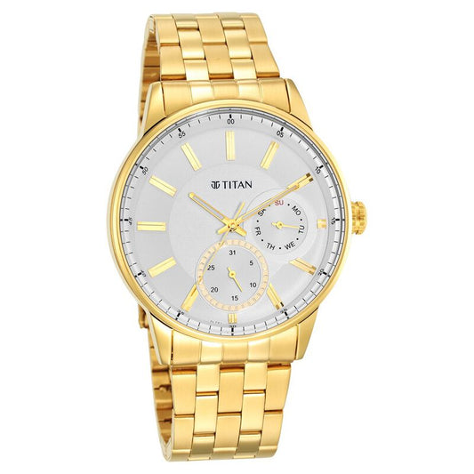 Titan, Men, Analog, Watch, White Dial, Stainless steel Strap, 9441YM01
