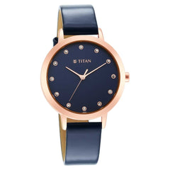 Titan Memento Analog Women's Watch, Blue Dial Leather Strap, 95133WL03