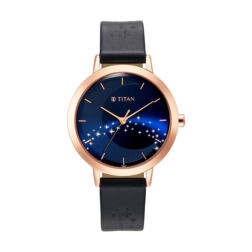 Titan Engrave Analog Women's Watch, Blue Dial Leather Strap, 95133WL02