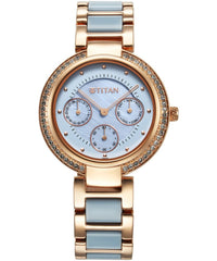 Titan Women's Watch Acetate Glam Collection, Blue Dial Two Toned Brass Strap, 95187KD01