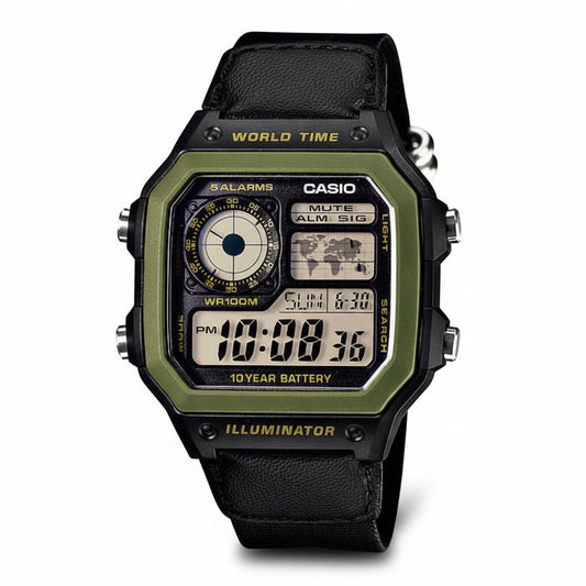 Casio men analog watch, black dial with comfortable strap, model CS-AE-1200WHB-1BVD, Bahrain