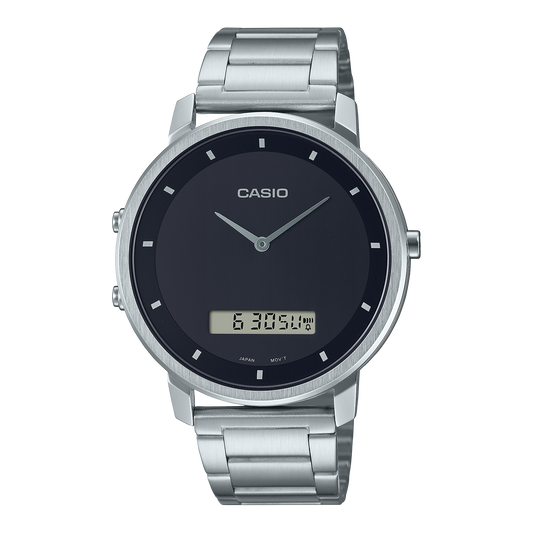 Casio men analog watch, black dial with comfortable strap, model CS-MTP-B200D-1EDF, Bahrain