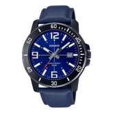 Casio Men's Watch Analog, Blue Dial Blue Leather Strap, MTP-VD01BL-2BVU