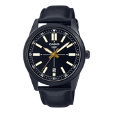 Casio Men's Watch, Black Dial Black Leather Strap, MTP-VD02BL-1EUD