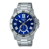 Casio Men's Watch, Blue Dial Silver Stainless Steel Strap, MTP-VD200D-2BUD
