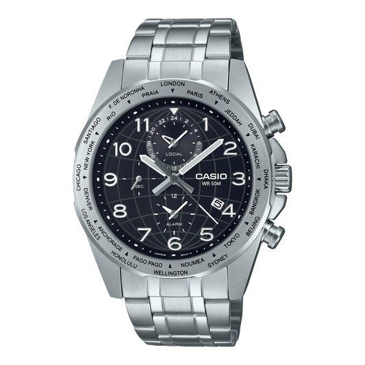 Casio men analog watch, black dial with comfortable strap, model CS-MTP-W500D-1AVDF, Bahrain