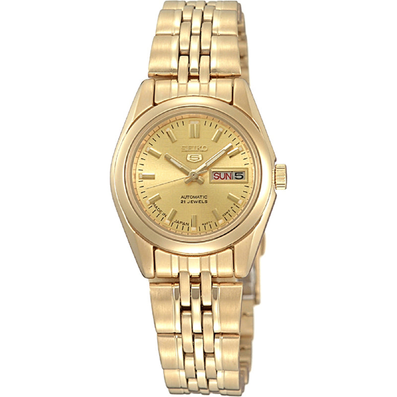 Seiko Men's Mechanical Watch Analog, Gold Dial Gold Stainless Band, SYMA38J