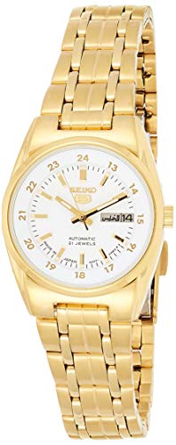 Seiko Women's Mechanical Watch, Automatic White Dial Gold Stainless Band, SYMC02J
