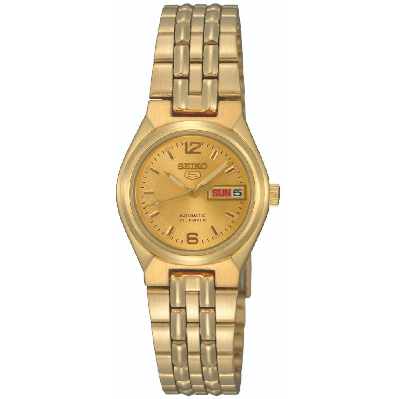 Seiko Women's Mechanical Watch Analog, Gold Dial Gold Stainless Band, SYMK36K