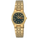 Seiko Women's Mechanical Watch Analog, Black Dial Gold Stainless Band, SYMK38K