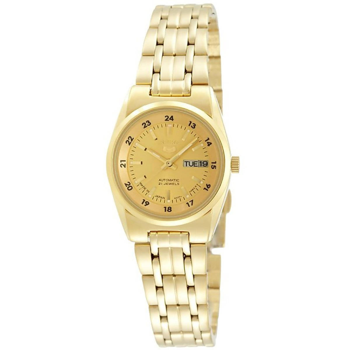 Seiko Women's Mechanical Watch Analog, Gold Dial Gold Stainless Band, SYMC04J