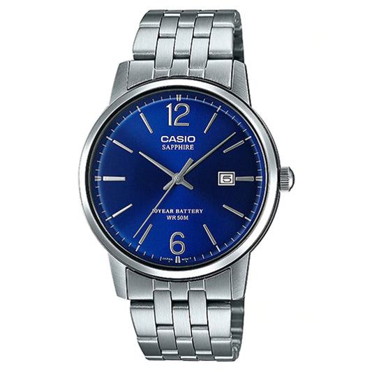 Casio men analog watch, blue dial with comfortable strap, model CS-MTS-110D-2AVDF, Bahrain