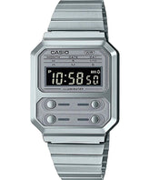 Casio Unisex Watch Vintage Collection Digital Display , Grey Stainless Steel Strap, A100WE-7BDF
