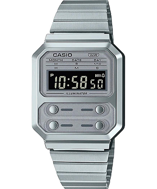 Casio unisex analog watch, grey dial with comfortable strap, model CS-A100WE-7BDF, Bahrain